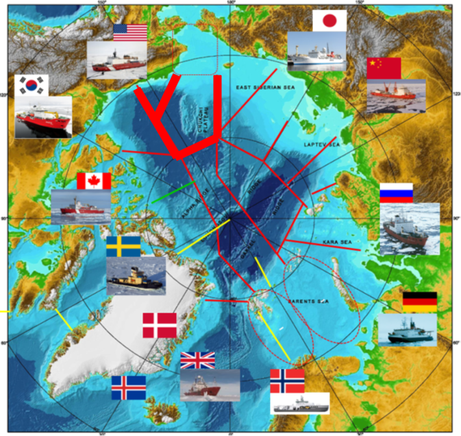 国際連携観測Synoptic Arctic Survey における各国船舶の予定航路