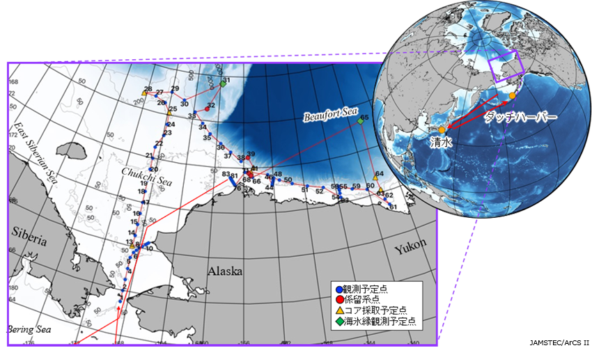 「みらい」北極航海の予定航路