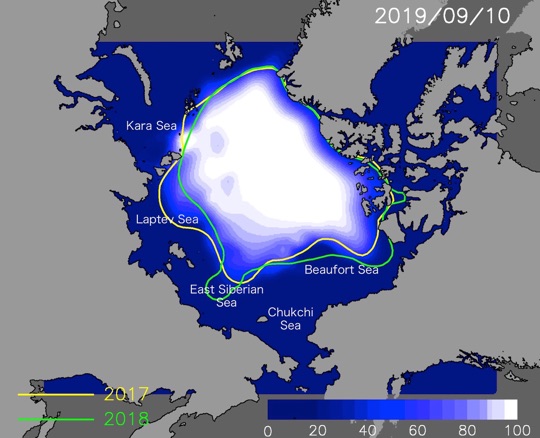Predicted sea ice cover on September 10, 2019