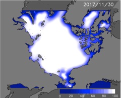 Predicted sea ice concentration on November 30.