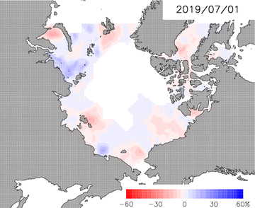 Animation of the daily anomaly of the predicted ice concentration from 2003-2018 mean