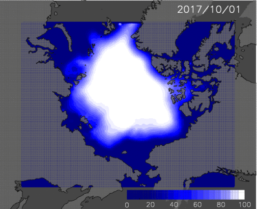 Figure 1. Animation of predicted Arctic ice extent from the October 1 to the November 30.
