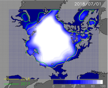 Animation of predicted Arctic ice extent from the July 1 to the September 20