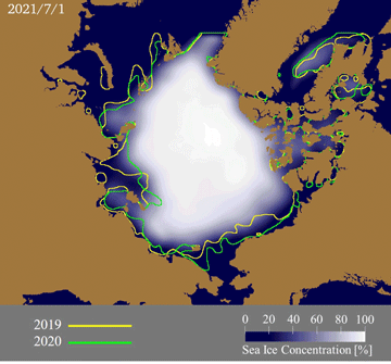 Animation of predicted Arctic sea ice extent from the July 1 to the September 20.