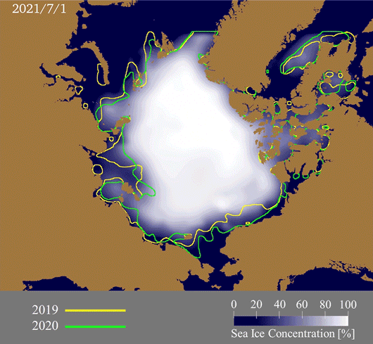 Animation of predicted Arctic sea ice extent from July 1 to September 20.