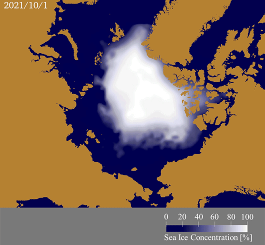 Predicted sea ice distribution from October 1 to November 30, 2021.<
