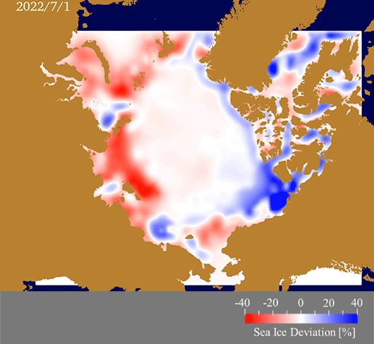 Animation of the daily anomaly of the predicted ice concentration from 2003-2021 mean