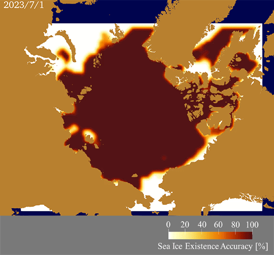 Overlaid sea ice distribution predicted by five different methods