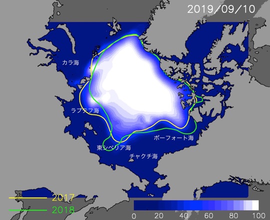 今年9月10日の海氷分布予測図