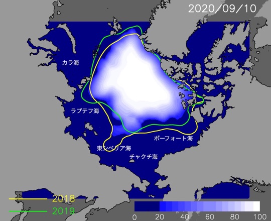今年9月10日の海氷分布予測図