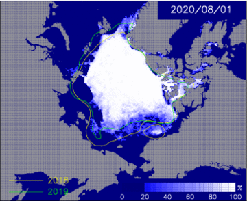7月1日から9月20日までの海氷分布予測値のアニメーション