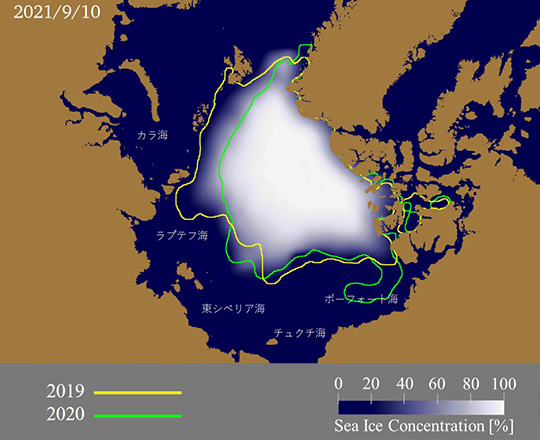 2021年9月10日の海氷分布予測図。
