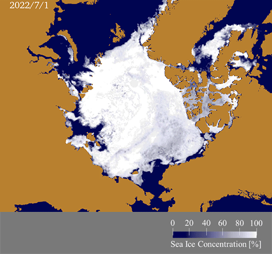 7月1日から8月31日までの海氷密接度の変化のアニメーション