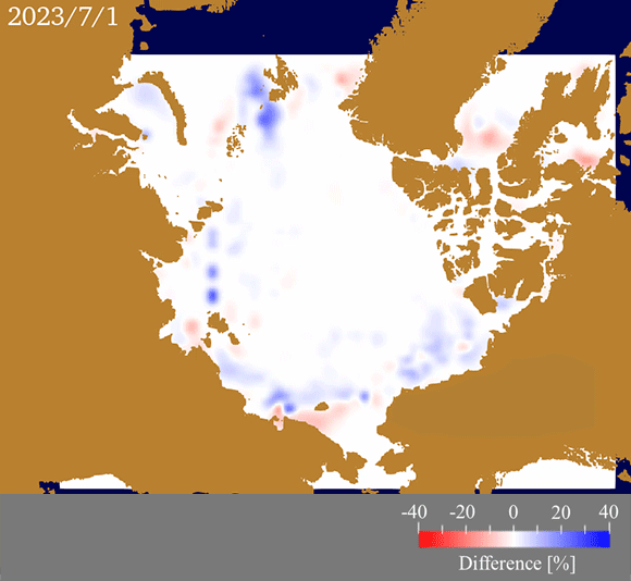 予測された海氷密接度の差