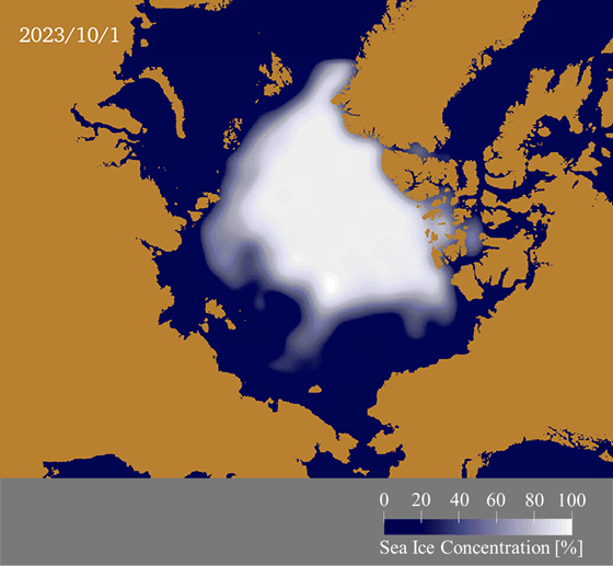 2023年10月1日から11月30日の海氷分布予測値。